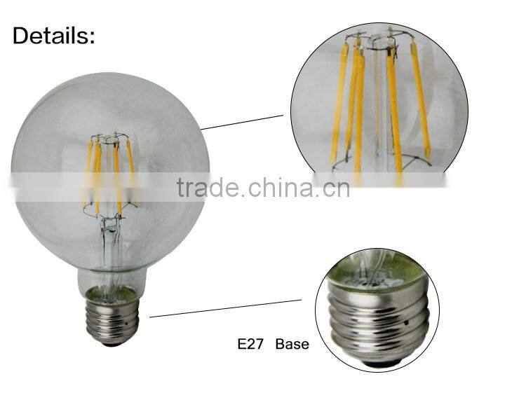 New arrival Warm White 360 Degree G95 E27 Led Bulb Light E26 B22 8W CE RoHS Led Filament Bulb