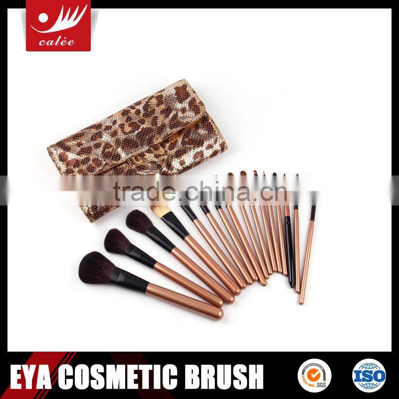 Best seller 16pcs facial makeup brush set with leopard-print pouch