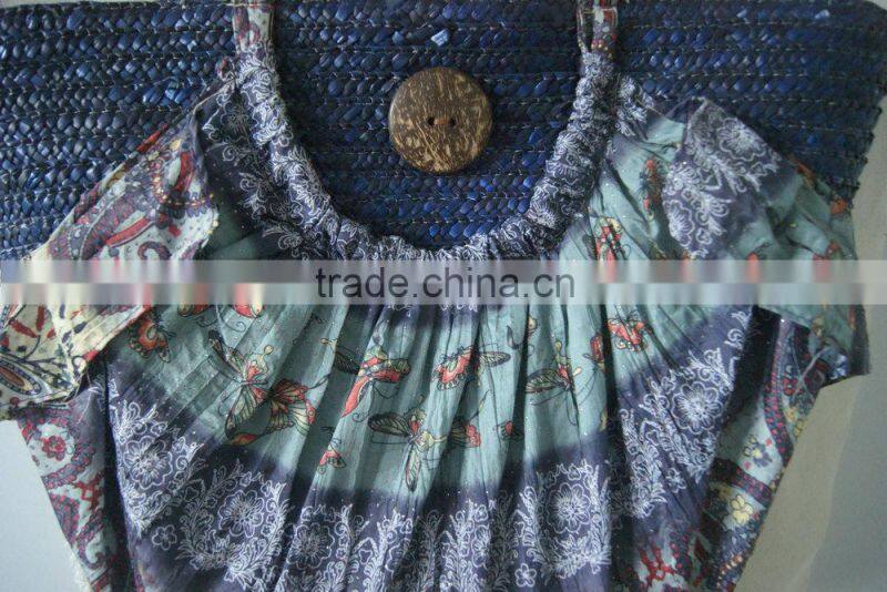 wheat straw women tote bag with beach pattern country style woven bag