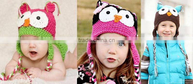 Cute Funny Baby Boy Girls Toddler Child Owl Knit Crochet Hat Beanie Cap Handmade Wholesale