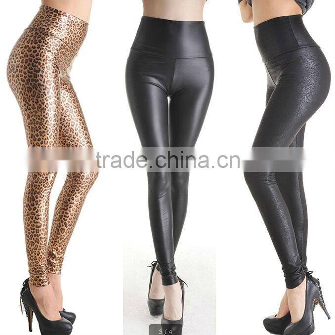 Punk Style Spring Summer Ladies Sexy Leather Look High Waist Stretch Leggings Sex Women Tights Black Leather Pants Size 6-14