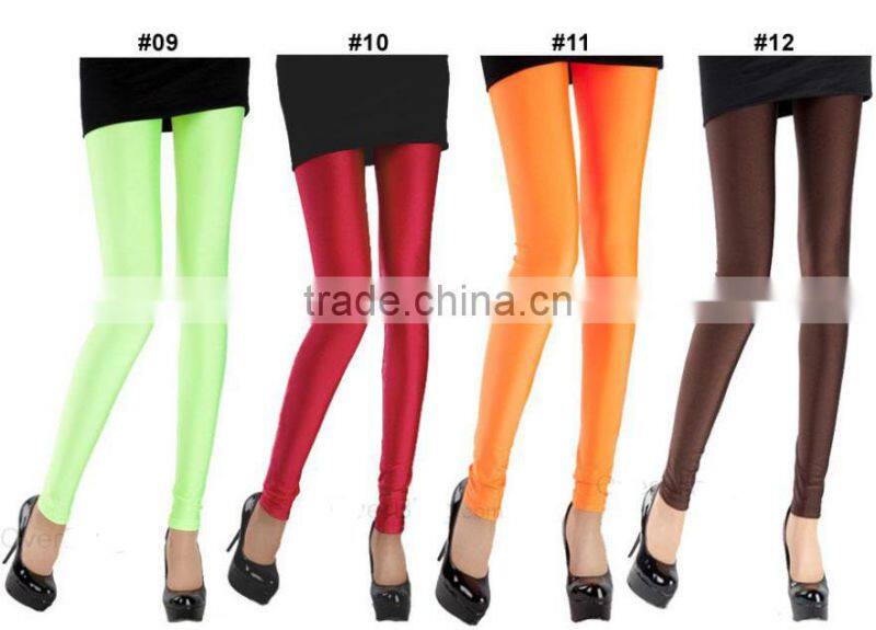 Hot Fashion Women Slim Fit Glow Fluorescent Stretch Leggings Shiny Casual Candy Color Pants