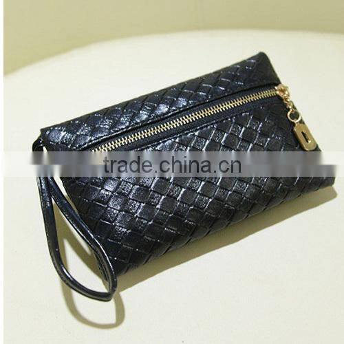 Cheapest Concise Weave Black Zipper Wallet | Wrist Handbag (BQGT017)