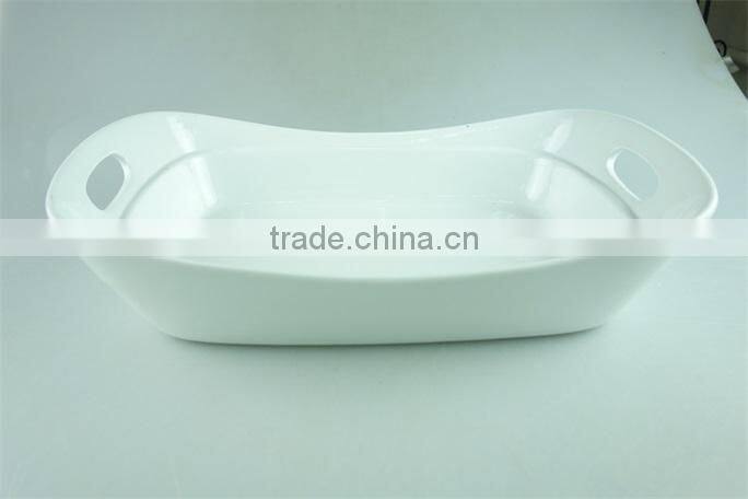 White Ceramic baking dish rectangular unique shape set 2 hotel / restaurant large bakeware set