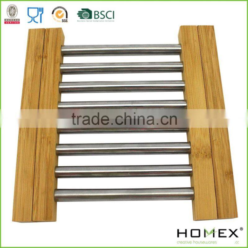 Extensible Bamboo Trivet with Metal/Homex_FSC/BSCI Factory