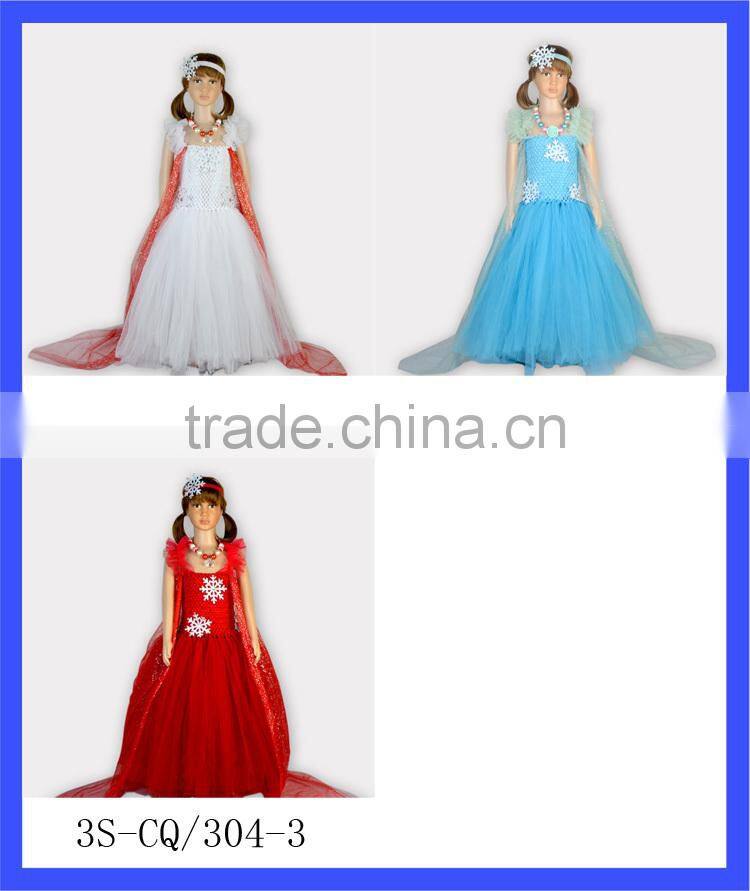 Children Boutique Clothing Girls Fancy Long Red Glitter Cape Snowflake Flower Tulle Dress Christmas Wholesale