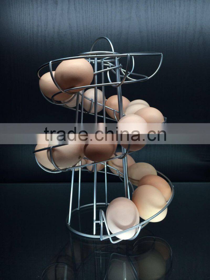 Novelty ECO-friendly iron wire black silver metal egg stand rack spiral egg holder for kitchen storage