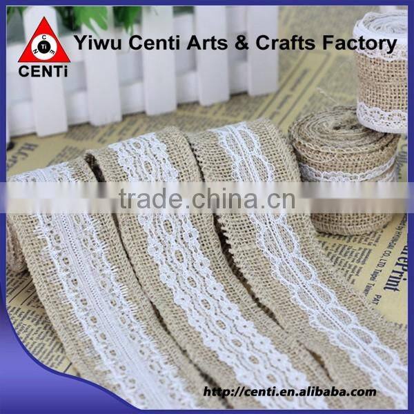 Natural Jute Hessian Burlap Ribbon With Lace Edge Wholesale