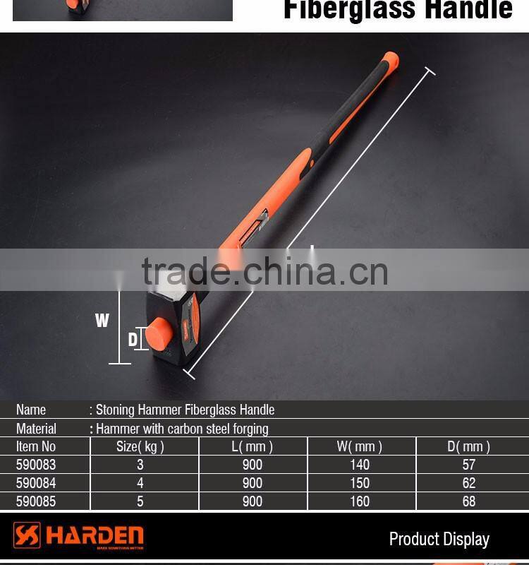 Professional 3kg Carbon Steel Stoning Stong Hammer With Long Flbreglass Handle