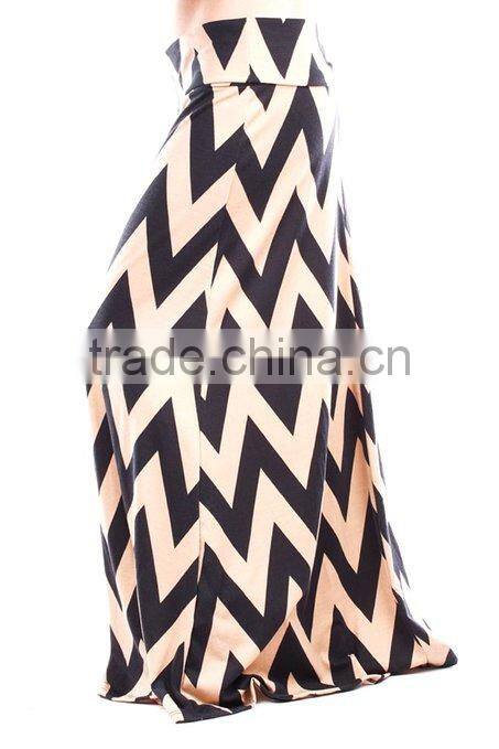 long skirt young Aloud chevron print wide waist band maxi skirt cheap maufacture in china