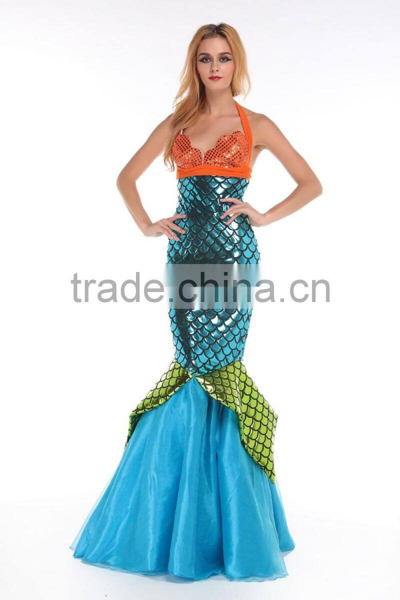 Mermaid Long Tail Skirt Metallic Ariel Sexy Fish Tail Adult Womens Dress Costume Sea