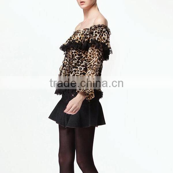 Fashionable printed long sleeve clothing new design off shoulder sexy fancy tops for girls
