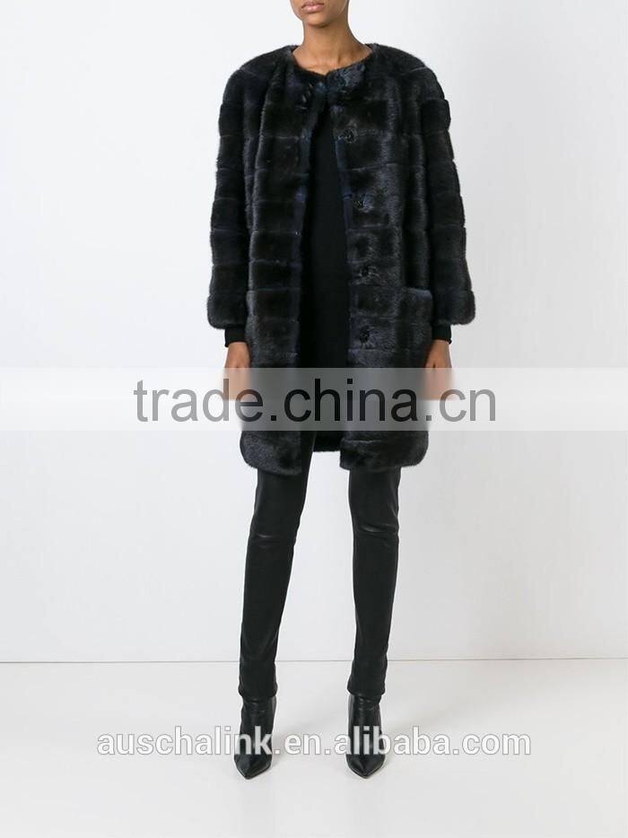 new style modern ladies black mink fur padded coat competitive price