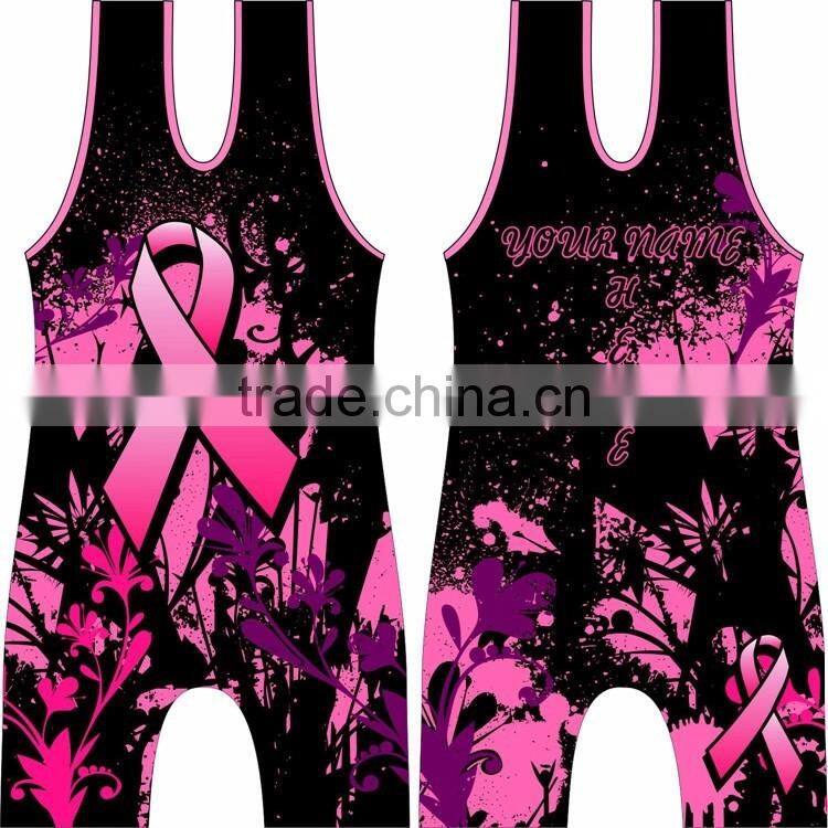 New arrival OEM Dye sublimation colorful printing pink wrestling singlet for ladies/women