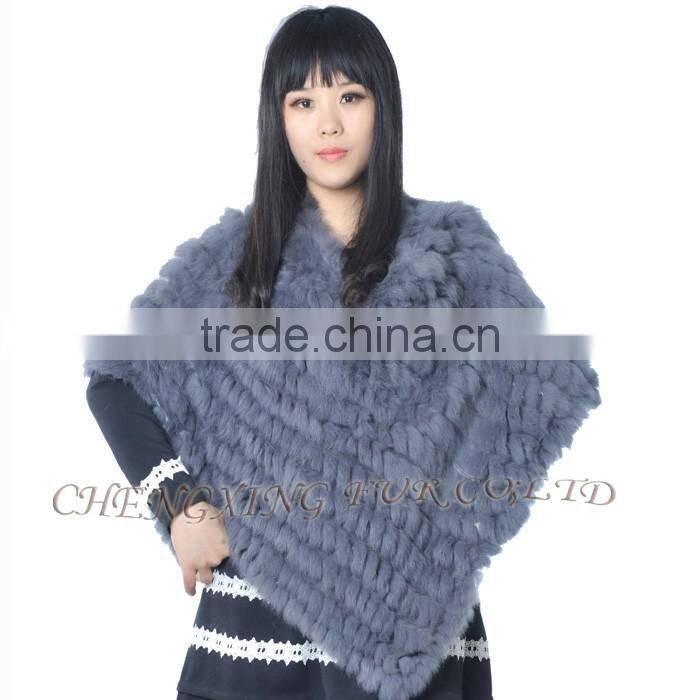 CX-B-13J Rabbit Fur Women Knitted Sweater Poncho Shawl
