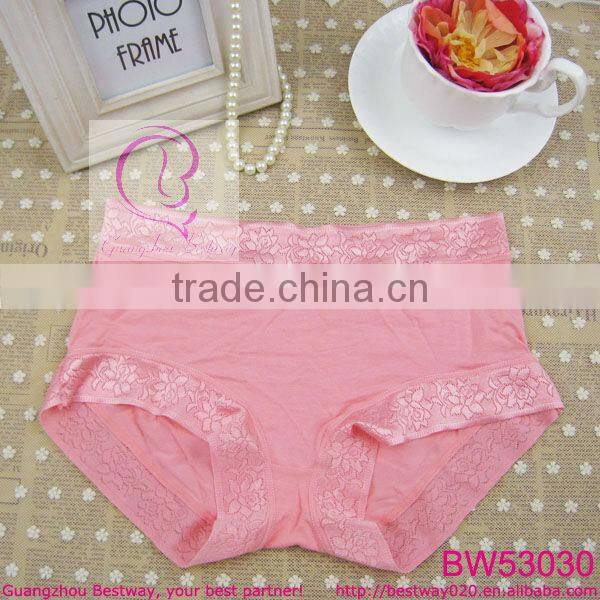 Ladies sexy high cut panties bamboo fabric solid color knicker panties with floral side