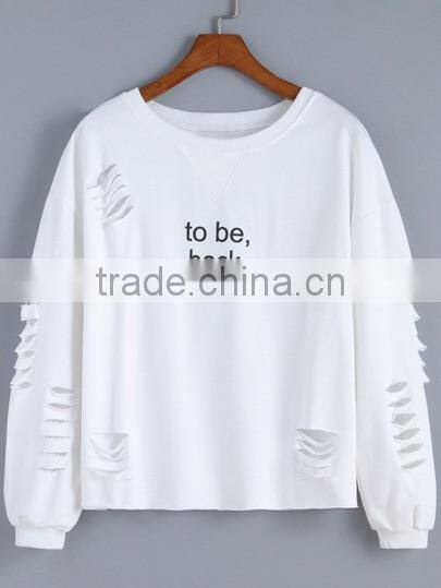 White Round Neck Cut-out Letters Print Sweatshirt for women