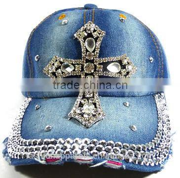 Fashion Jeans Rhinestud Baseball Caps 6 panels Jesus decorated Headwear