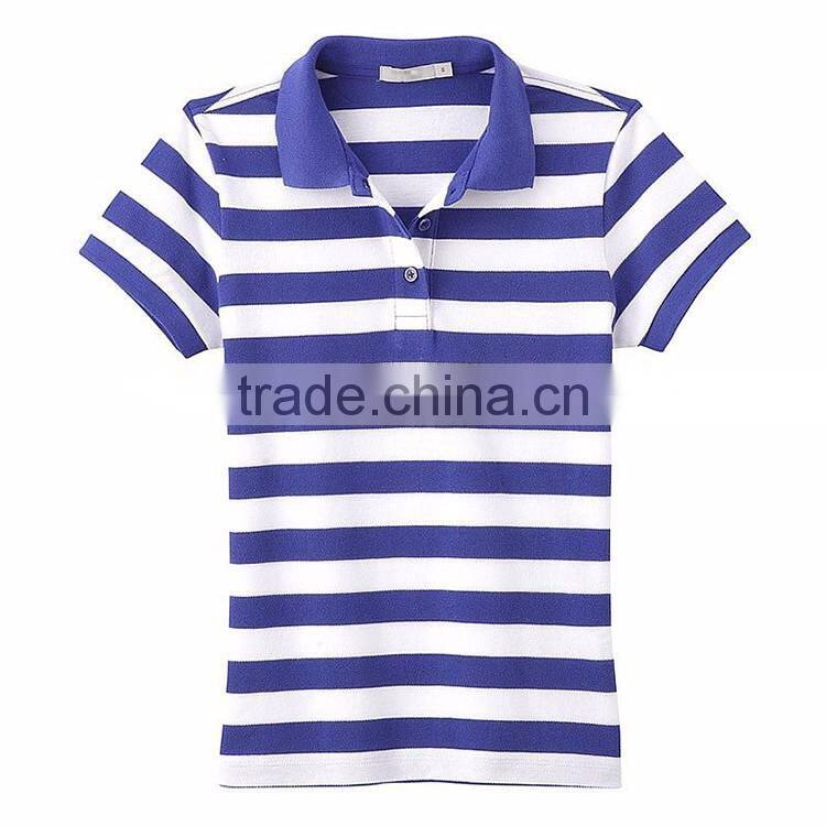 Bulk yarn dyed strip women brand latest design two color polo shirt