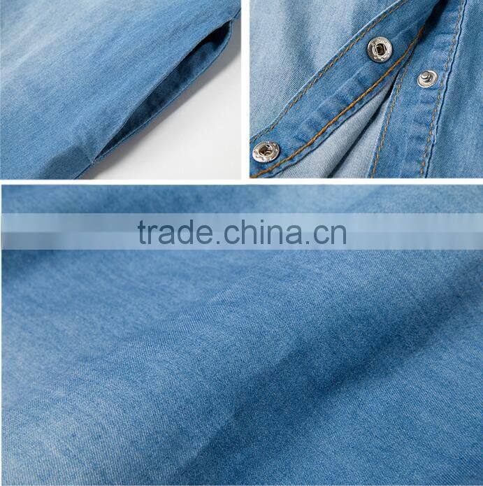 EY1932B Hot selling classical shirt dress apparel fashion rolled sleeves denim dress