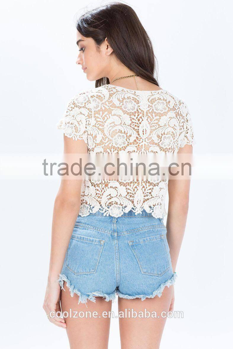 Adorable round neck crochet knitting tops for woman