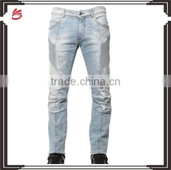 2017 custom new fashion jeans pants shinny wash jeans pants for boys