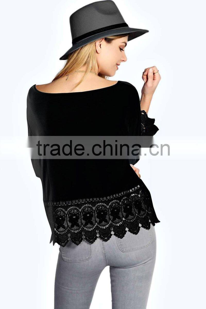 Fashion Women Lace Crochet Loose Tops 3/4 Sleeve Newest Shirt Kimono Casual Blouse For Wholesale 2017