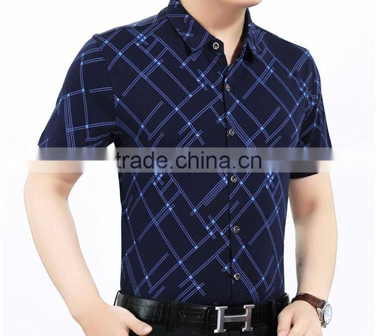 Business casual men mercerized cotton short sleeve shirt
