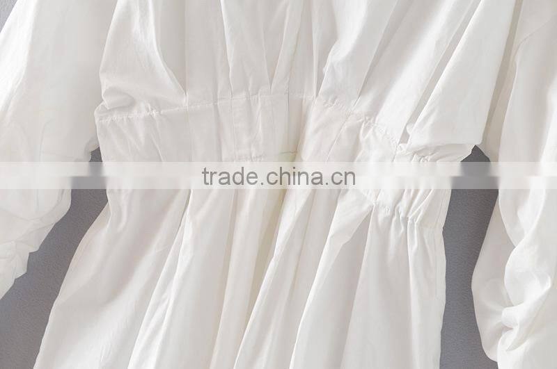 High end Womens 100% Cotton Long sleeve plain fashion Blouse