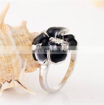 Classic Genuine Austrian Crystals Sample Sales Platinum Plated Black Flower Ring Jewelry Party OFF