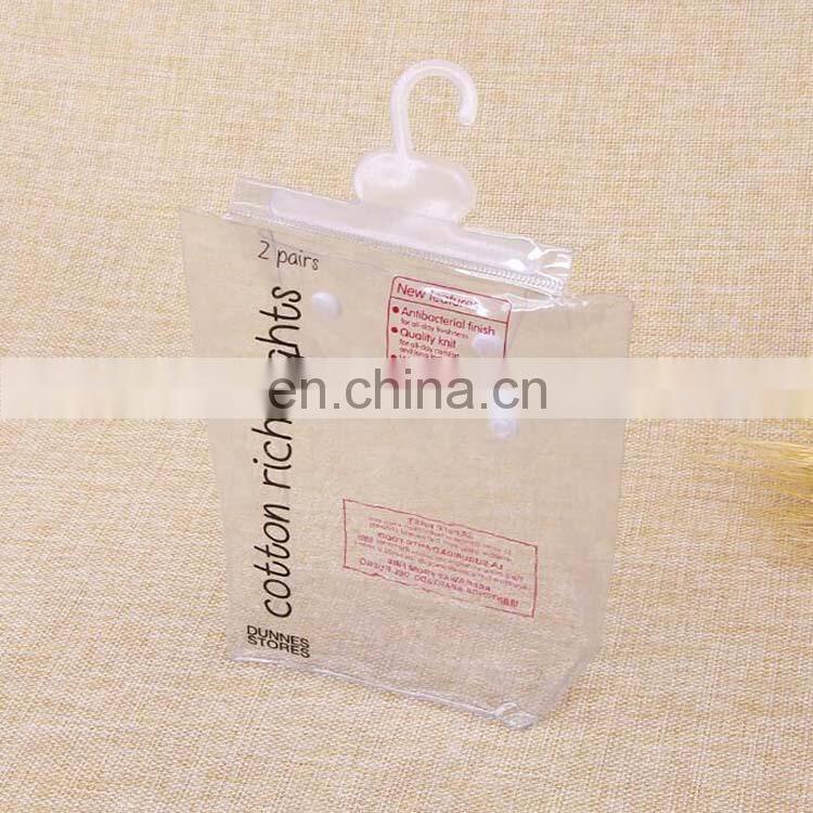 Cheap Price transparent high quality fashion flat bottom plastic pvc bag underwear/sockes/cloth packaging bag with hanger