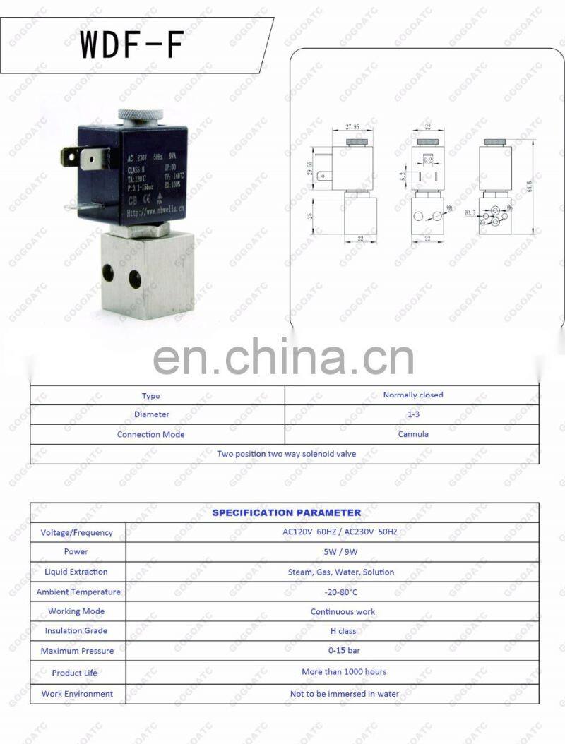 wholesale normal close continuous work Inkjet machine water solenoid valve 220v ac