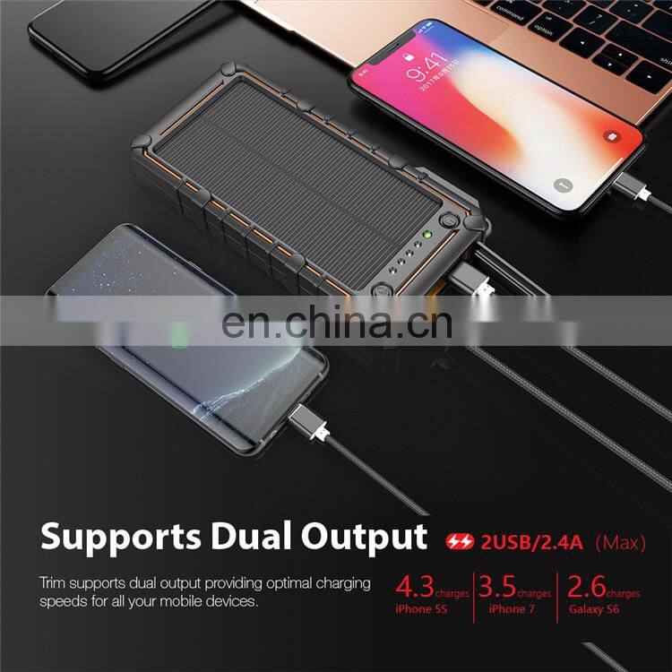 2019 New Style Solar Power Bank Charger 10000 mah Waterproof With Flashlight