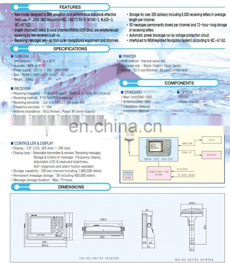 Marine electronics nautical navigation communication IMO SAMYUNG SNX-300 collision avoidance navigational telex NAVTEX receiver