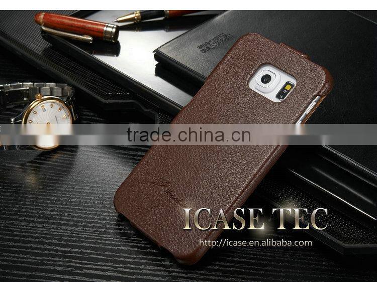 for samsung galaxy s6 edge flip case with real leather material