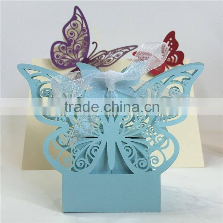 Wholesale Korean Laser Cut Butterfly Candy Box Wedding Invitation With Ribbon
