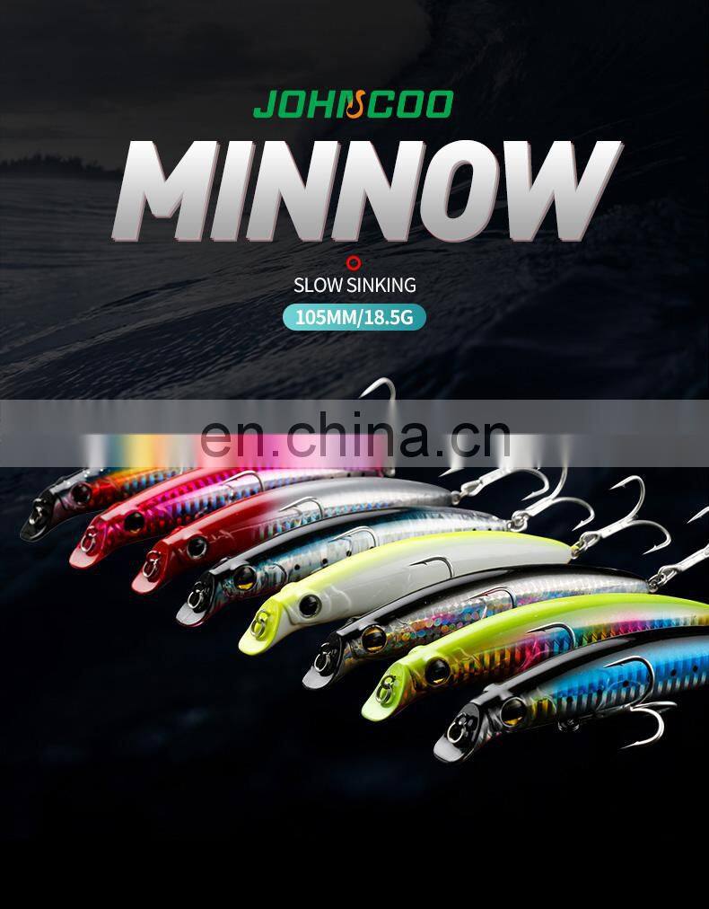 JOHNCOO 105mm 18.5g 3D Eyes Life-like Slow Sinking Minnow Lure Bass Fishing Lures