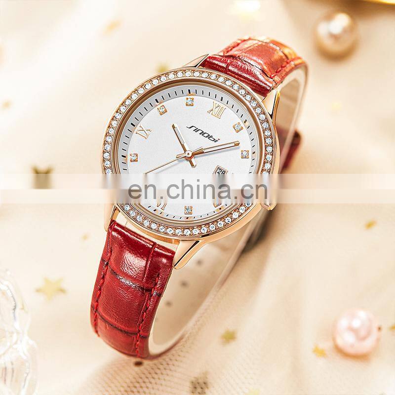 SINOBI Ladies Watches Buy Online S9846L China Supplier Wholesale Watch Supplier Red Iced Out Watches Saat