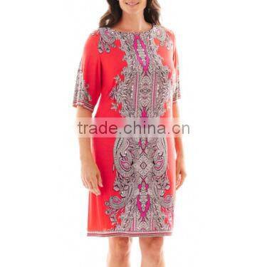 2015 Plus Size Women 3/4-Sleeve digital Print Dress