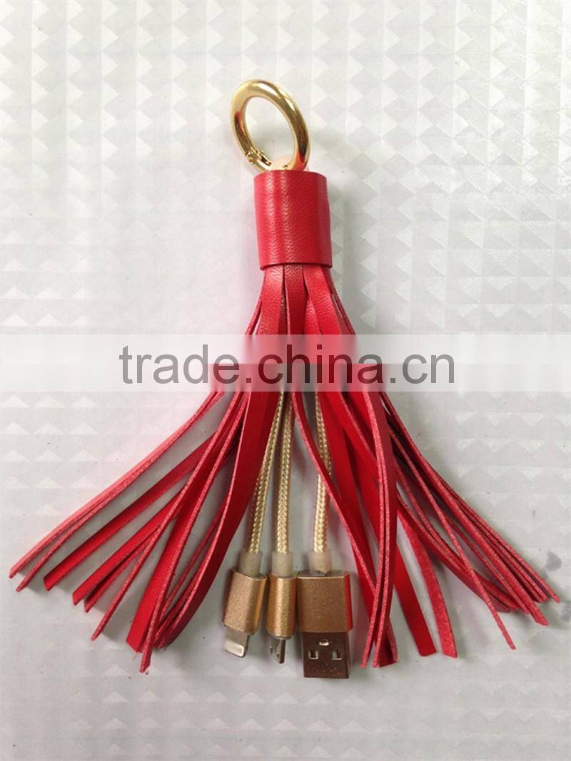 New Arrival Alibaba Leather Nylon Braided 2 in 1 Usb Cable For Iphone 5