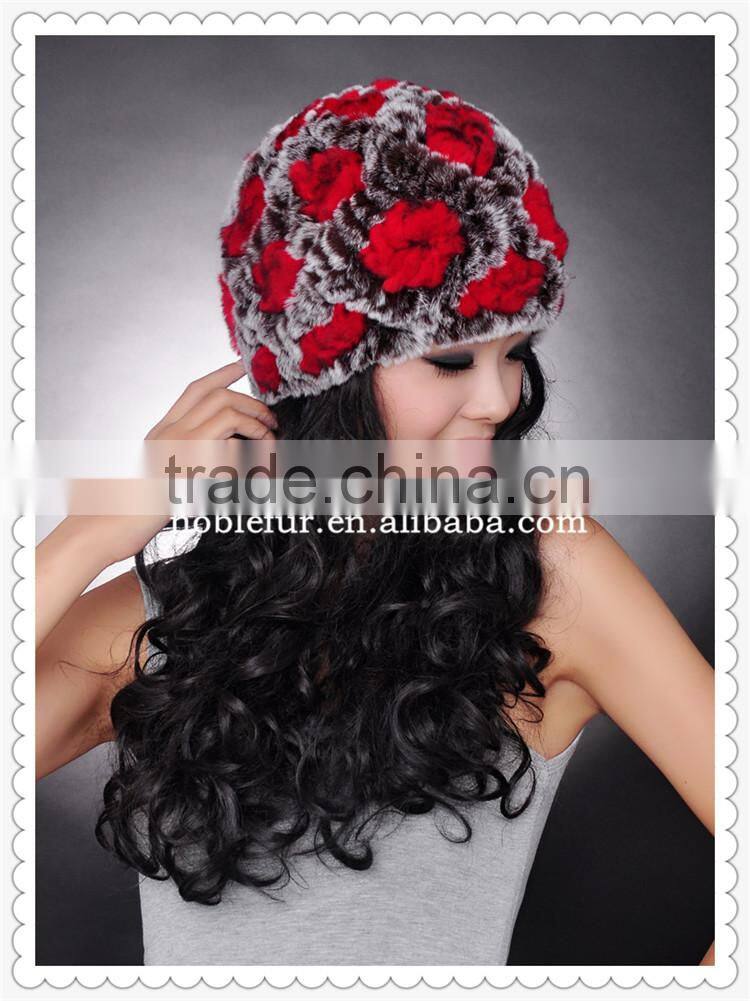 2015 New russian style knitted floral rabbit fur hat