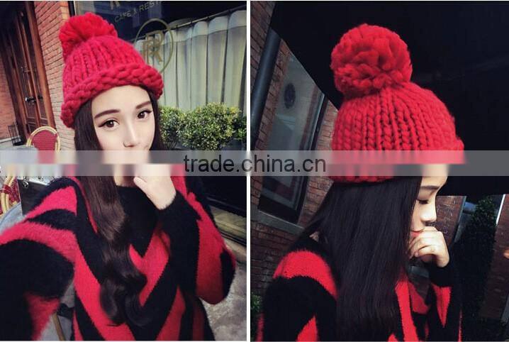 Hot Selling Handmade Knitting Pom Pom Style Ladies Fashion Hats