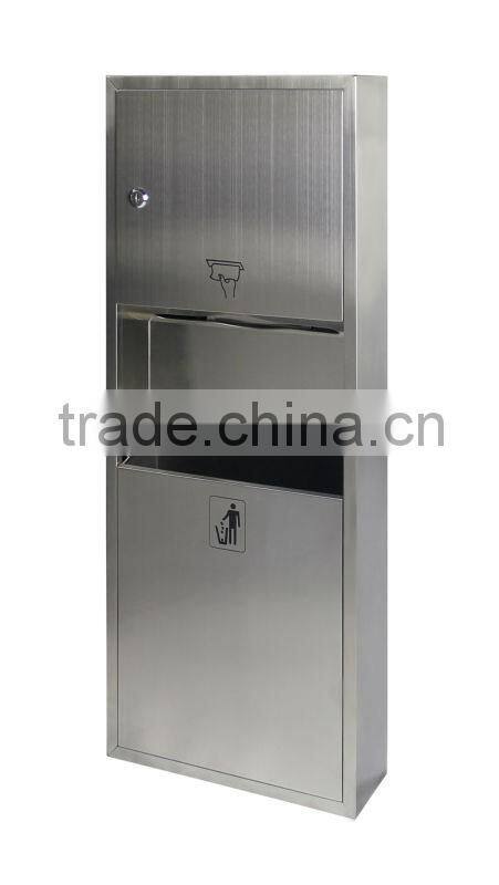 Surface mounted stainless steel paper tissue dispenser & waste bin D-7285