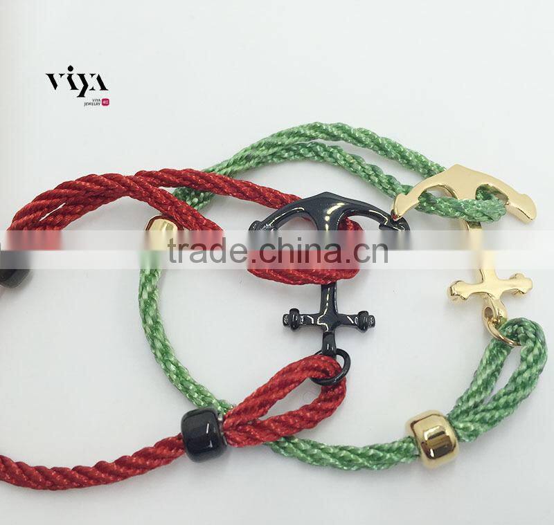 316 L Stainless Steel Colorful Cotton Rope String Leather Anchor Bracelet Fashion Jewelry Black Blue Green Red Purple Nylon Rope