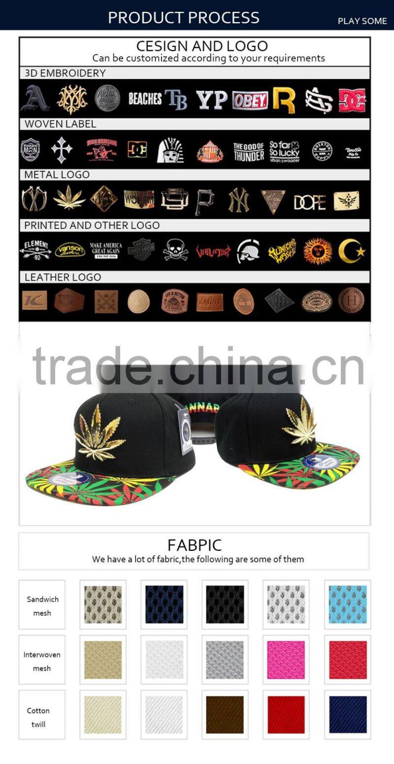 High quality snapback hat embroidery leather sanpback hat