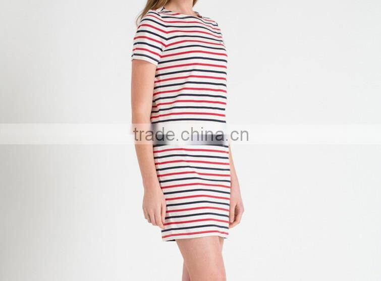 Latest fashion round neck colorful designed stripes/color pencil skirt