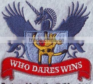 China factory green shield custom embroidery banner badges,custom embroidery patch