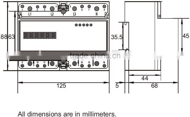 three phase din rail type multifunction energy meter/kWh meter