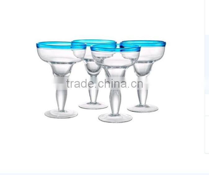 Blue and yellow rim leadfree customized size thick margaret glass in stocks colored large model
