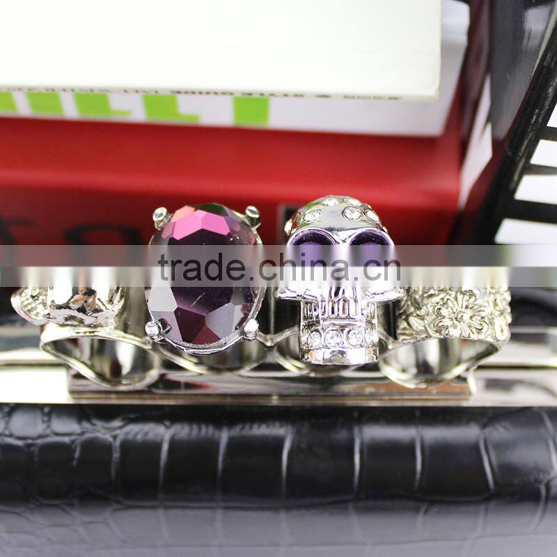 Handcee Purple RHINESTONE Ring Ladies Evening Clutch Bag With Skull